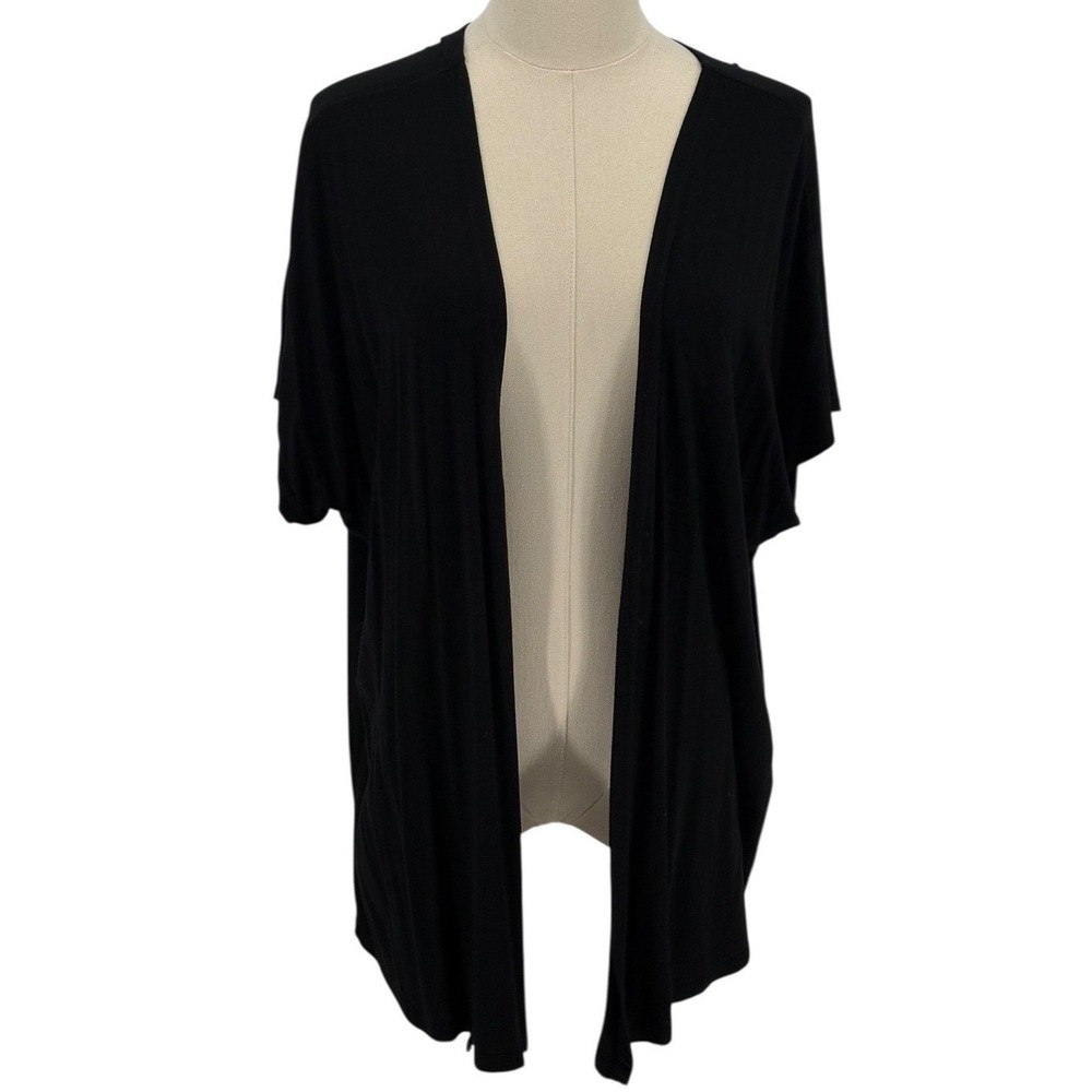 Free to Live Black Open Front Short Sleeve Lightweight Cardigan Kimono XL